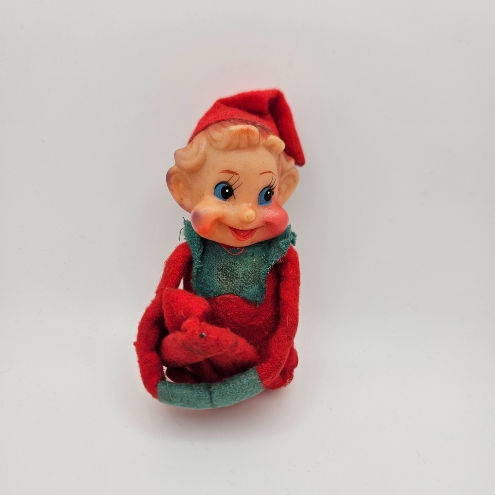 Vintage Kneehugger Elf‎ Figure Japan Felt Christmas Elf 1950s Mid Century